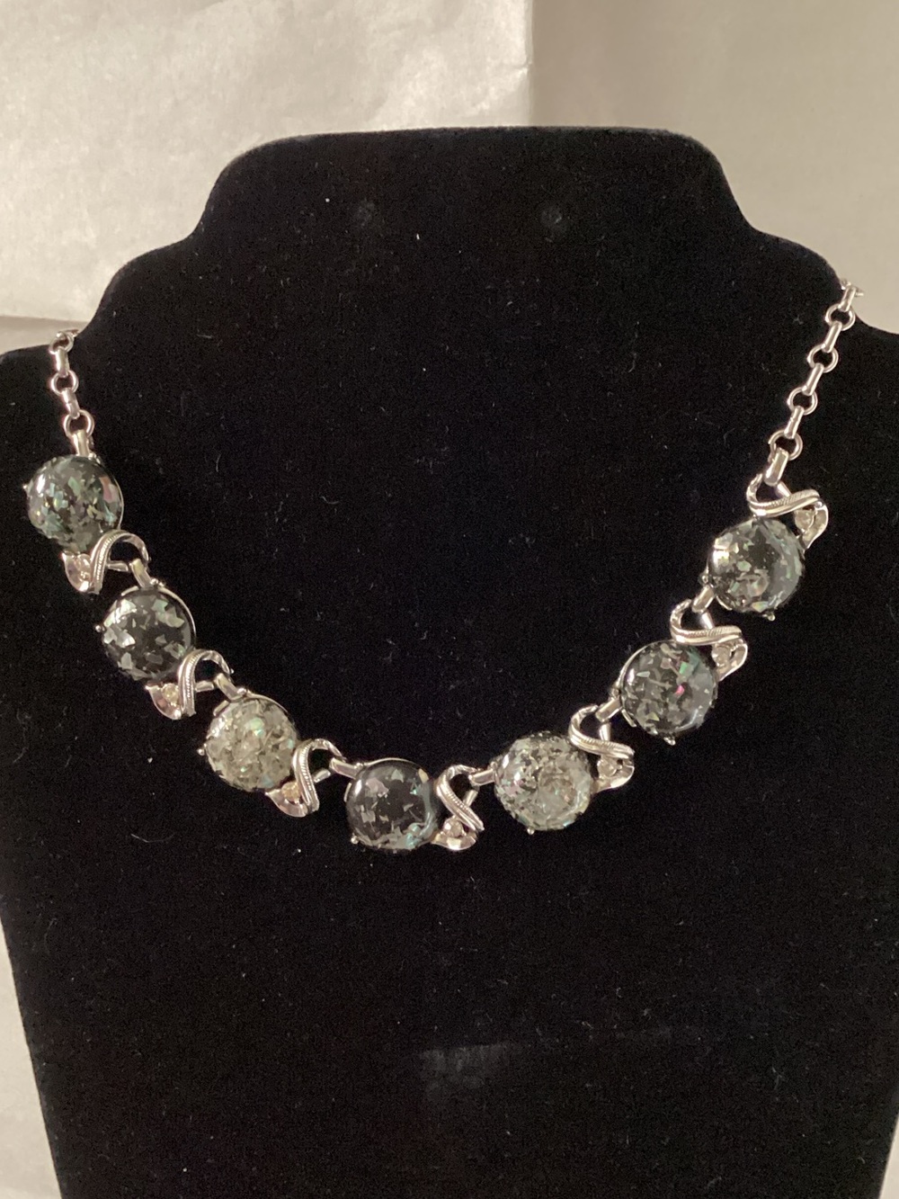 Coro Silver-Tone Necklace with Gray Glitter Ball Accents
